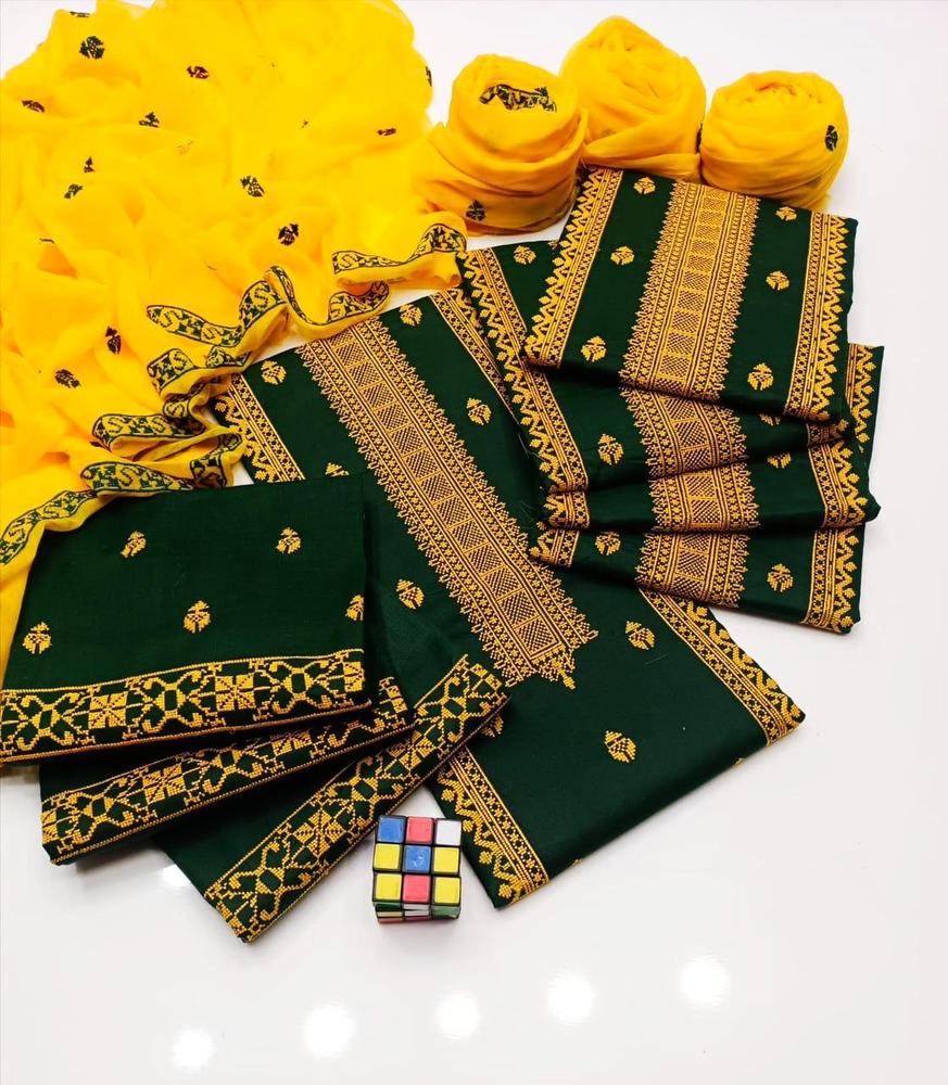 3 PCs Women's Unstitched Cotton Embroidered Suit