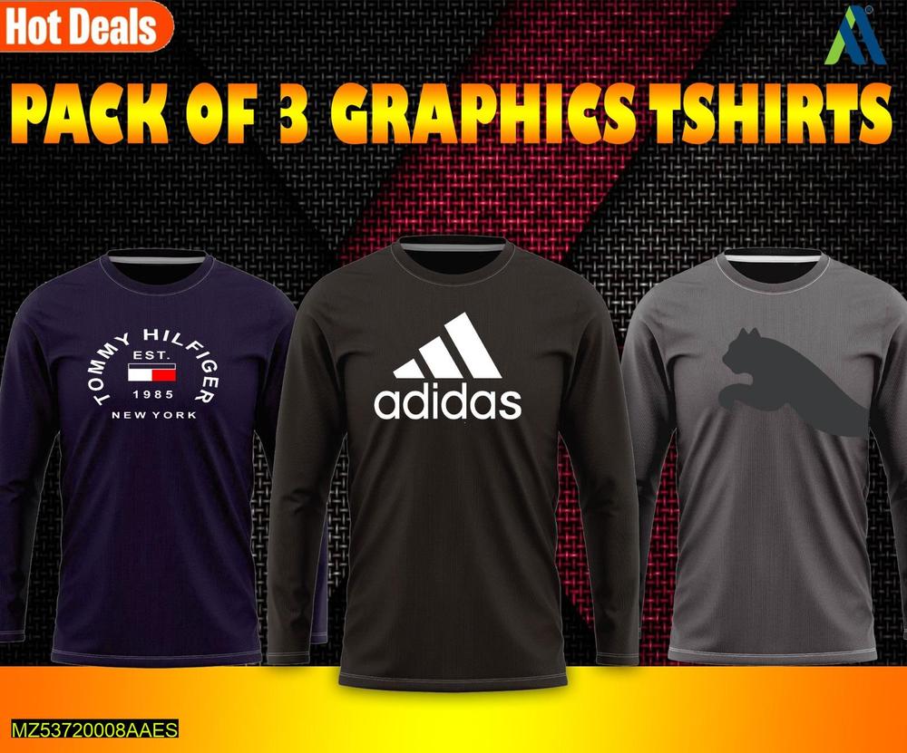 Jersey Graphic Sublimation Full Sleeves Shirt -Pack Of 3