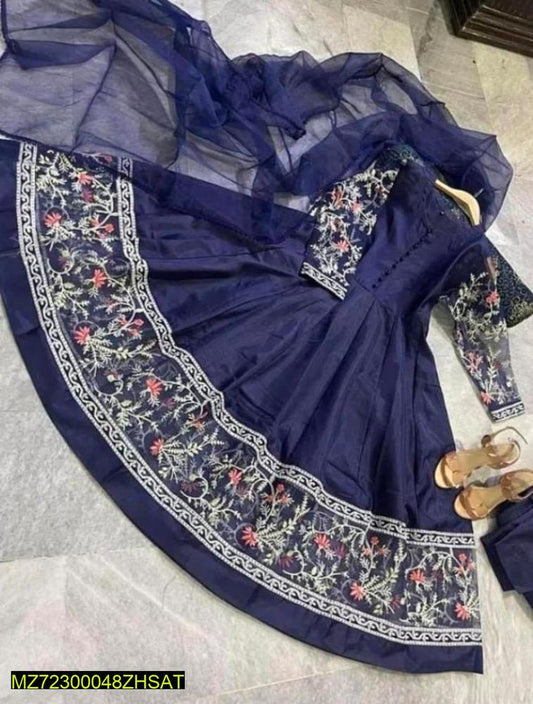 3 Pcs Woman's Stitched Cotton Silk Embroidered Maxi