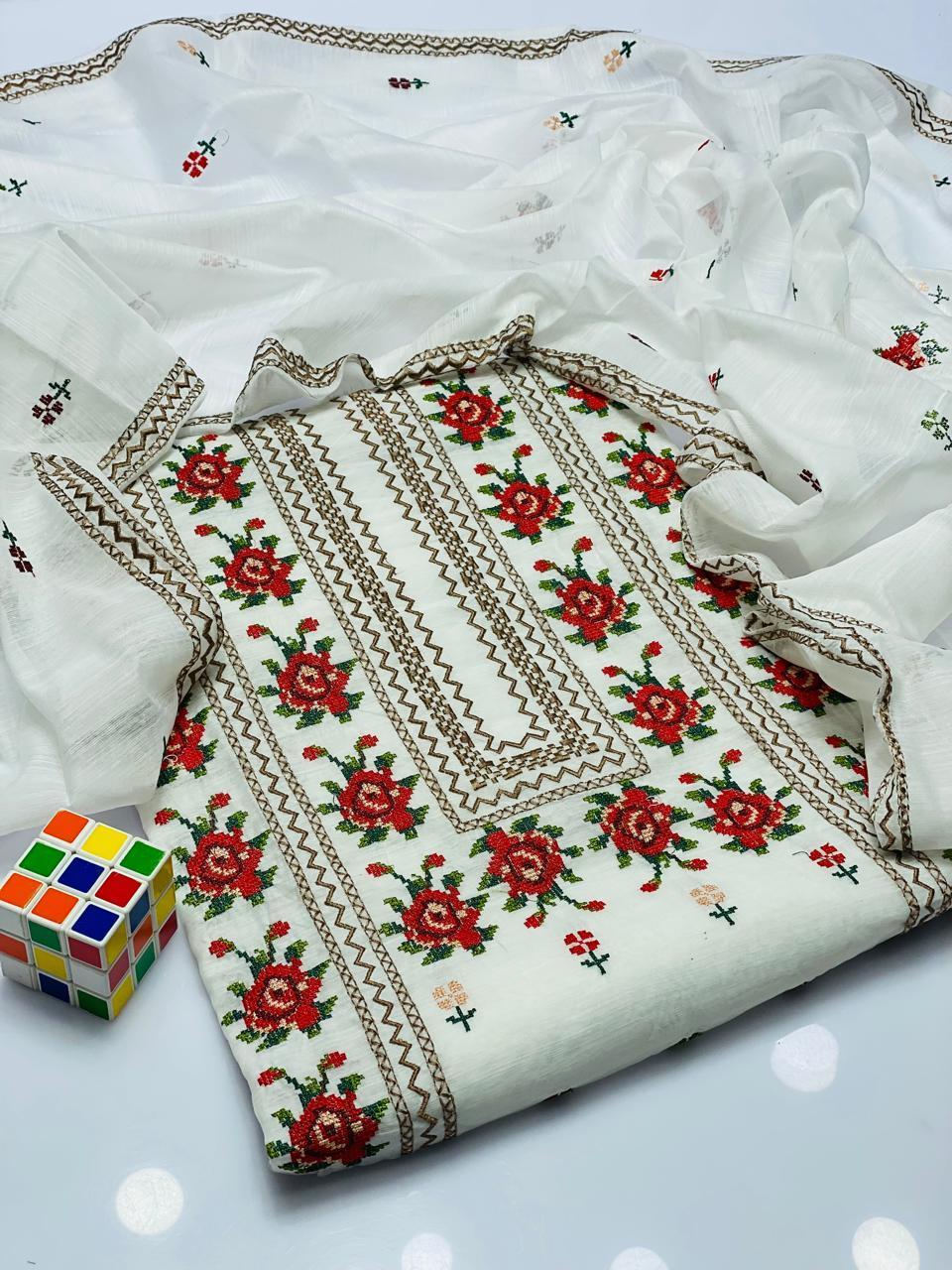 2 Pcs Women's Unstitched Paper Cotton Embroidered Suit