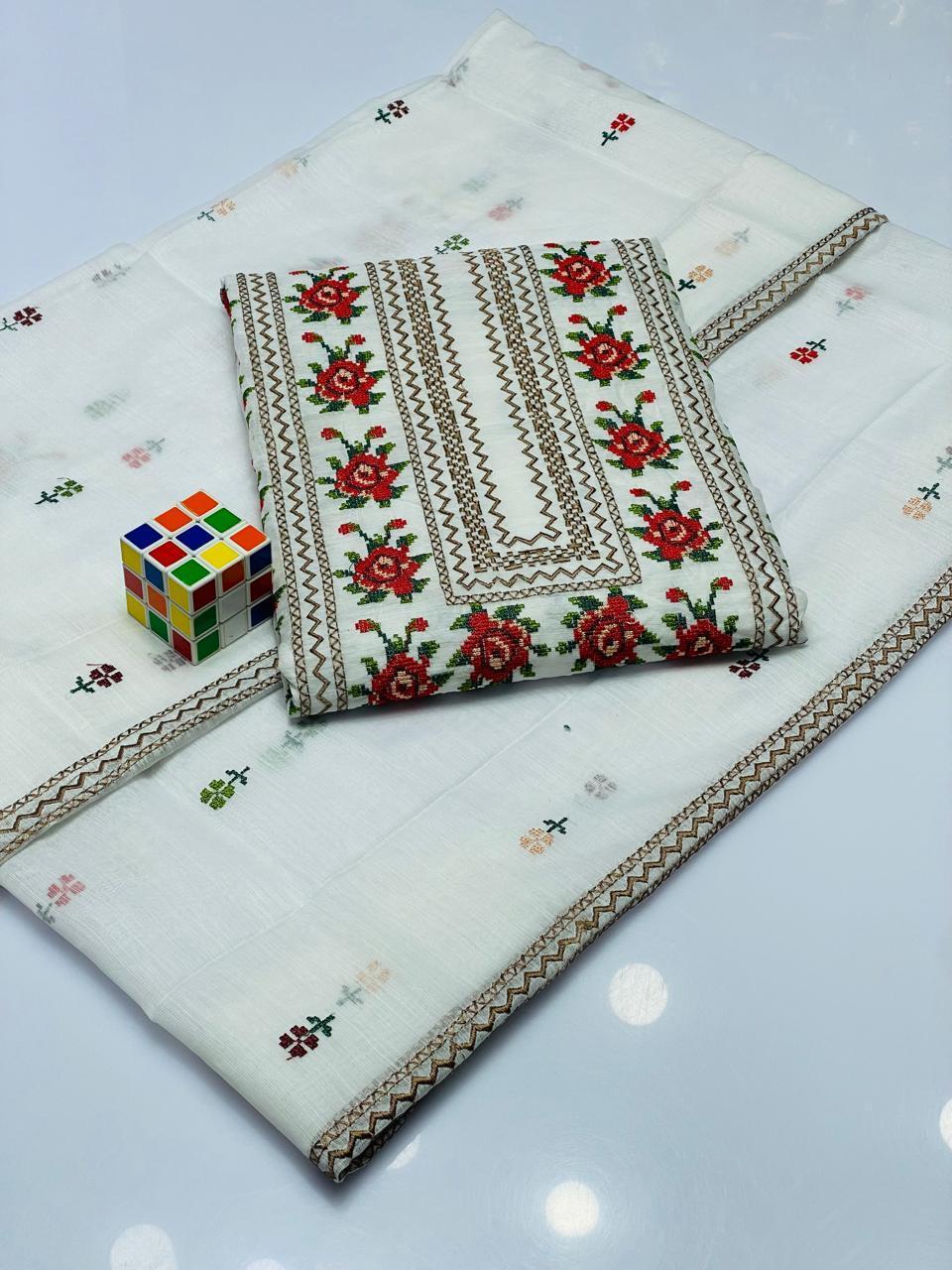 2 Pcs Women's Unstitched Paper Cotton Embroidered Suit