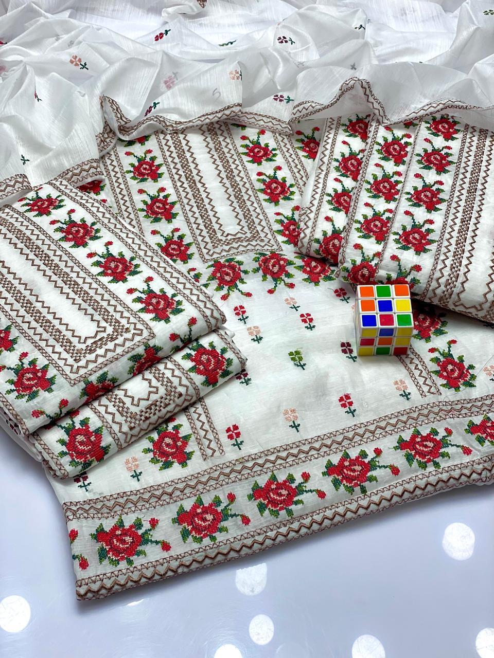 2 Pcs Women's Unstitched Paper Cotton Embroidered Suit