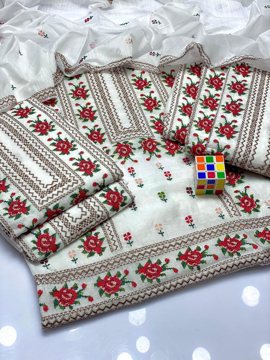2 Pcs Women's Unstitched Paper Cotton Embroidered Suit