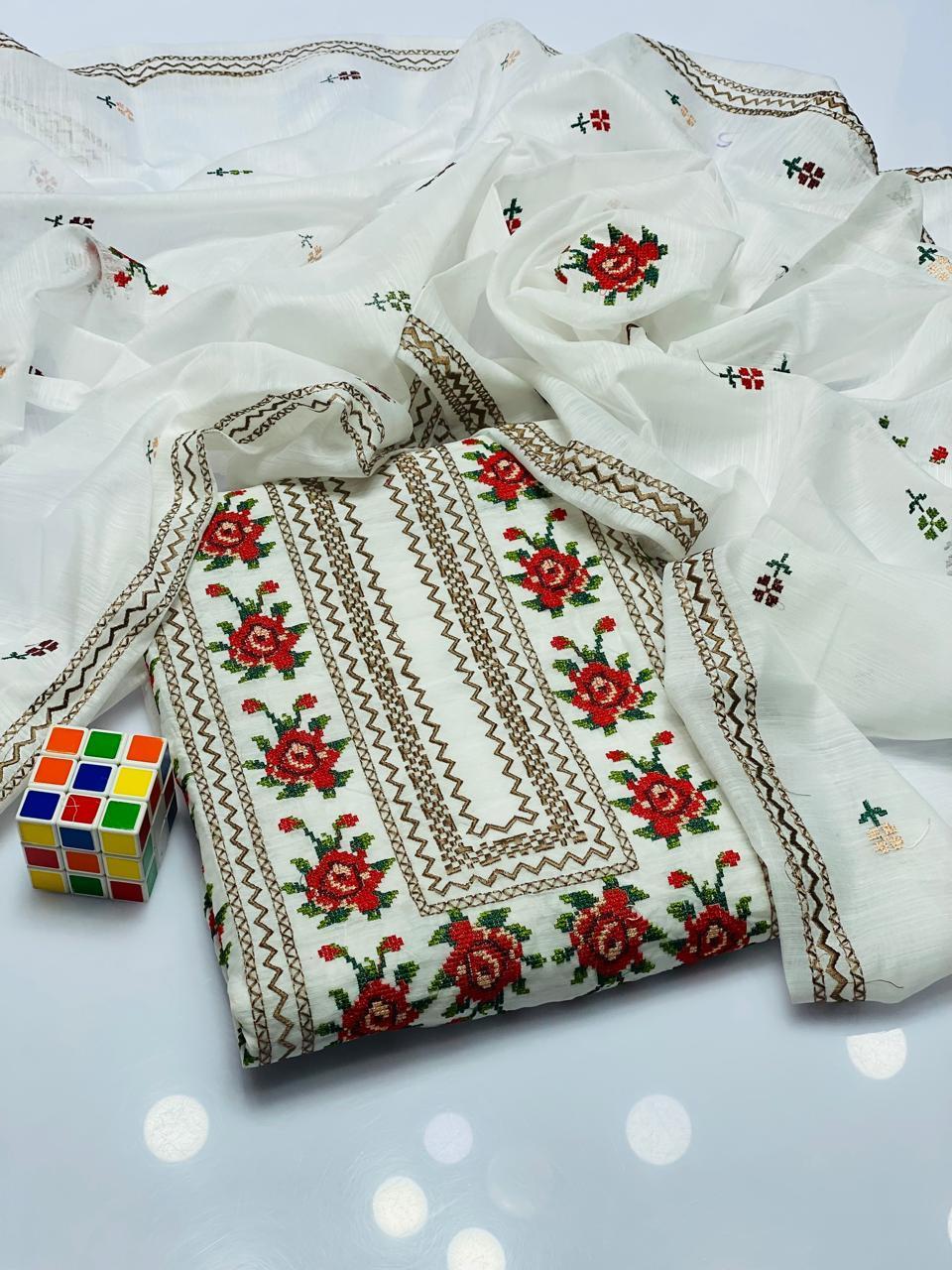 2 Pcs Women's Unstitched Paper Cotton Embroidered Suit