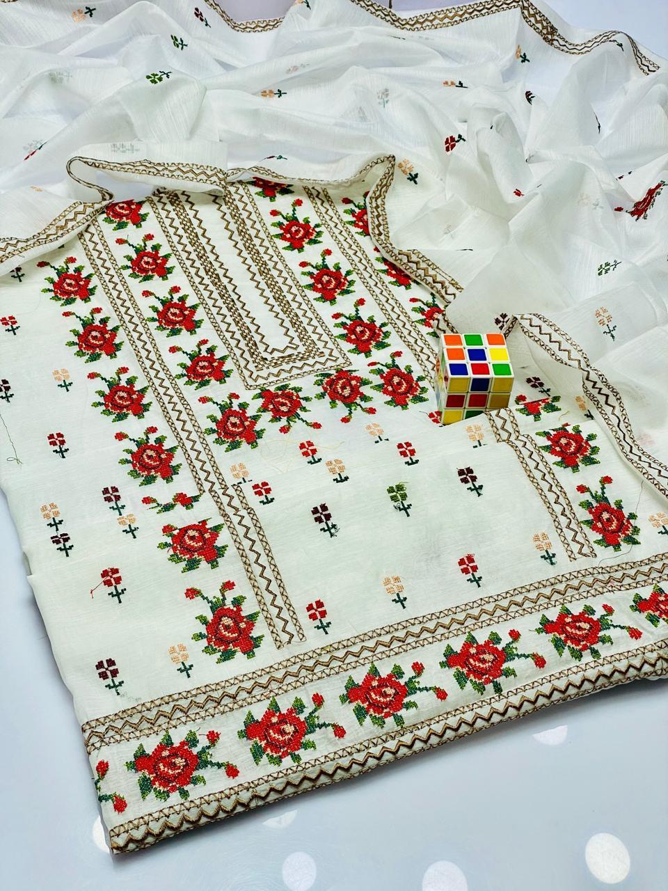 2 Pcs Women's Unstitched Paper Cotton Embroidered Suit