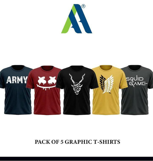Men's Jersey Printed Half Sleeves Shirt - Pack Of 5