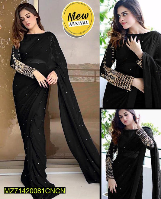 Women’s Silk Sequins Embroidered Stitched Saree