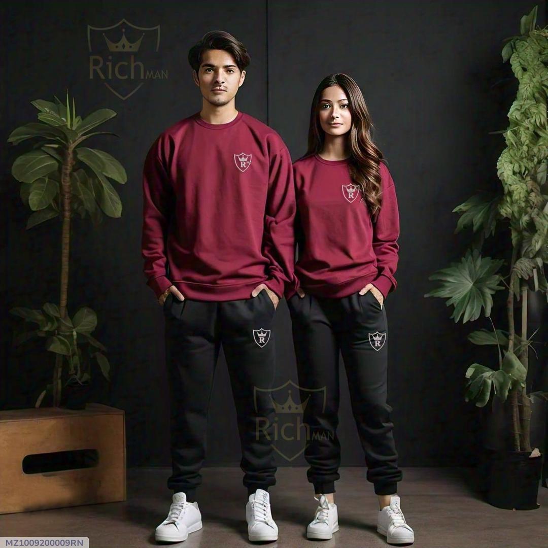 2 Pcs Male + Female Fleece Plain Track Suit