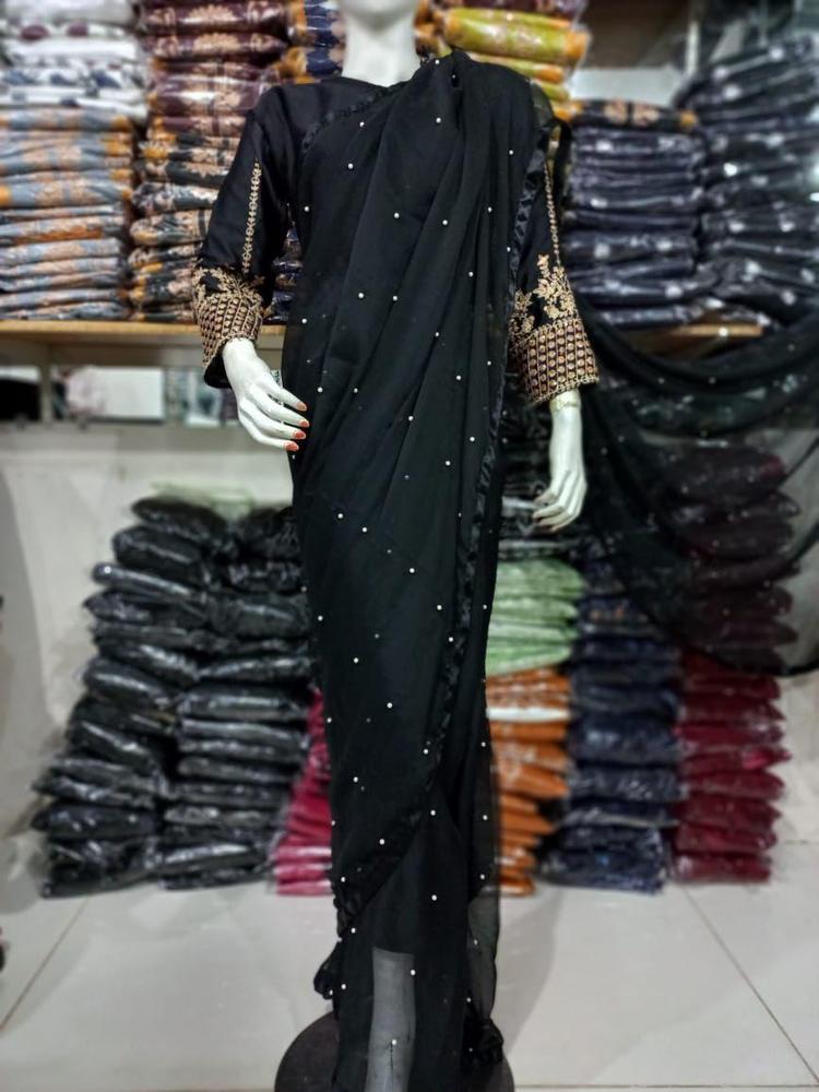 Women’s Silk Sequins Embroidered Stitched Saree