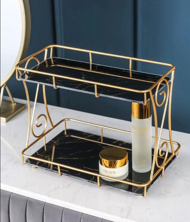 Golden Metal Makeup Organizer - No Leak Storage Solution for Organized Makeup