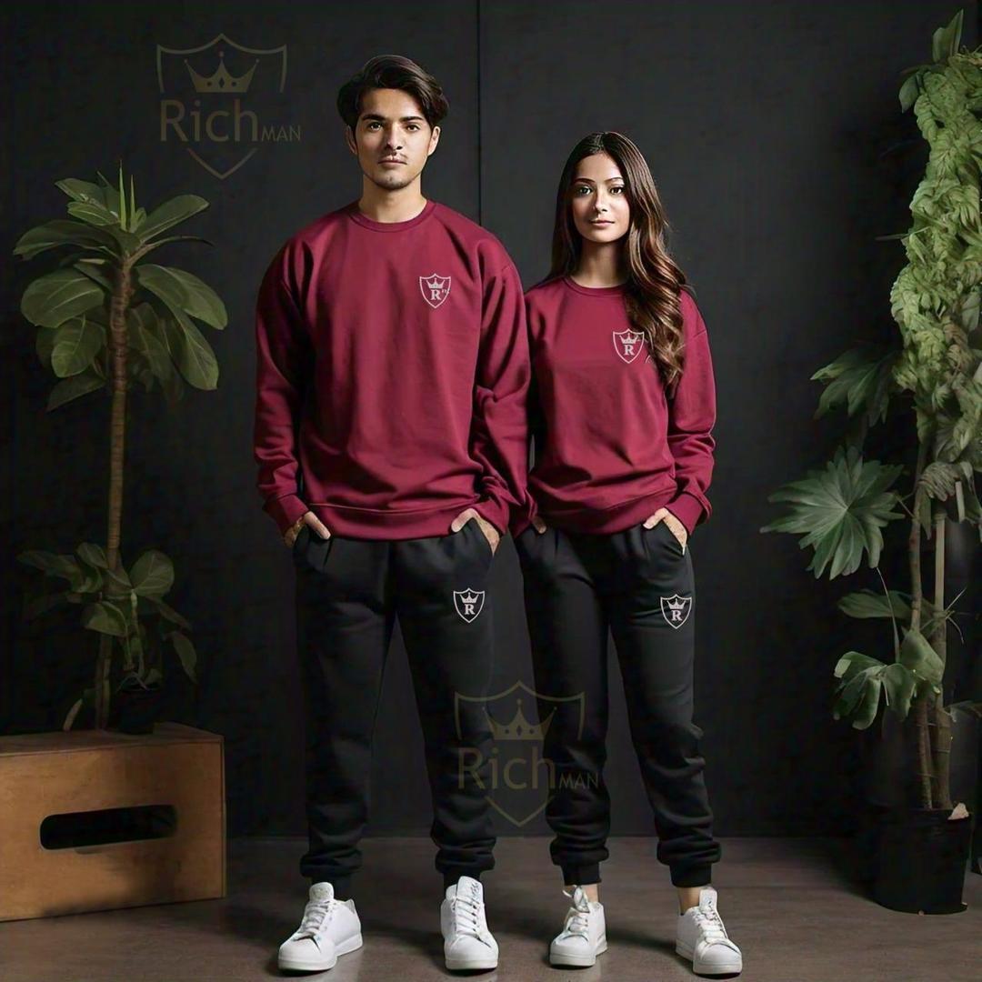 2 Pcs Male + Female Fleece Plain Track Suit